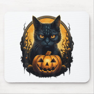 Tapis De Souris Chat noir Halloween Citrouilles effrayants Lune Ch