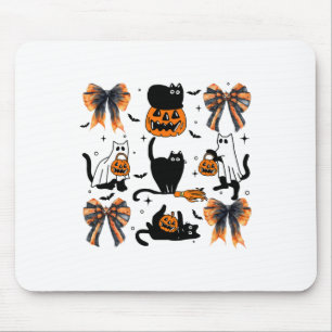 Tapis De Souris Chat noir Halloween Coquette Bow Halloween Citroui