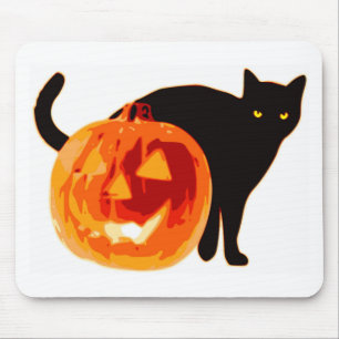 TAPIS DE SOURIS CHAT NOIR HALLOWEEN ET CITROUILLE