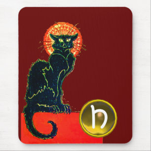 TAPIS DE SOURIS CHAT NOIR HALLOWEEN PARTY MONOGRAM