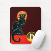 TAPIS DE SOURIS CHAT NOIR HALLOWEEN PARTY MONOGRAM (Avec souris)