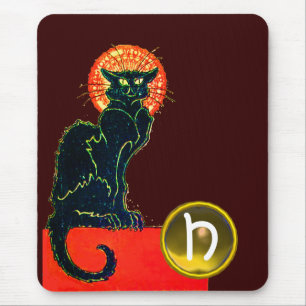 TAPIS DE SOURIS CHAT NOIR HALLOWEEN PARTY MONOGRAM