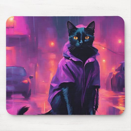 Tapis De Souris Chat noir jazzy en violet (Devant)