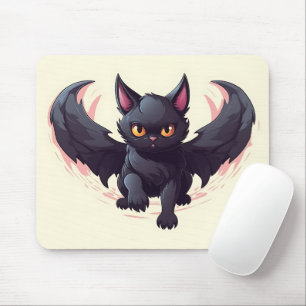 Tapis De Souris Chat noir magique avec ailes Halloween graphique