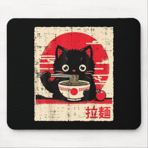 Tapis De Souris Chat Noir Mangeant Ramen Mignon Nouilles Japonaise