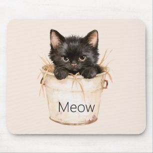 Tapis De Souris Chat noir mignon adorable dans un seau