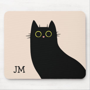 Tapis De Souris Chat noir mignon dans le style Mid Century