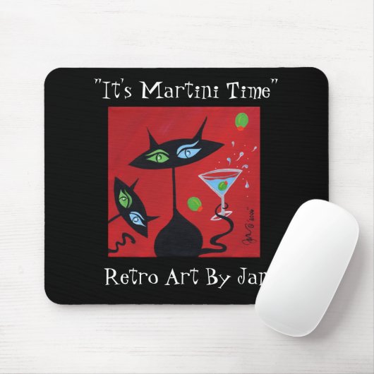 Tapis De Souris Chat noir Mousepad de Martini d'art de bruit rétro (Avec souris)