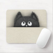 Tapis De Souris Chat noir pelucheux mignon faisant une pointe (Avec souris)