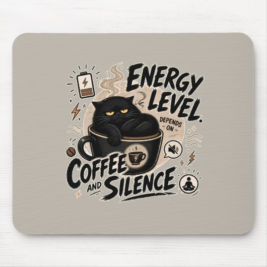 Tapis de souris Chat Noir propulsé par le Café (Devant)