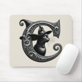 Tapis De Souris Chat Noir Sorcière Lettre C Initiale Personnalisée (Avec souris)