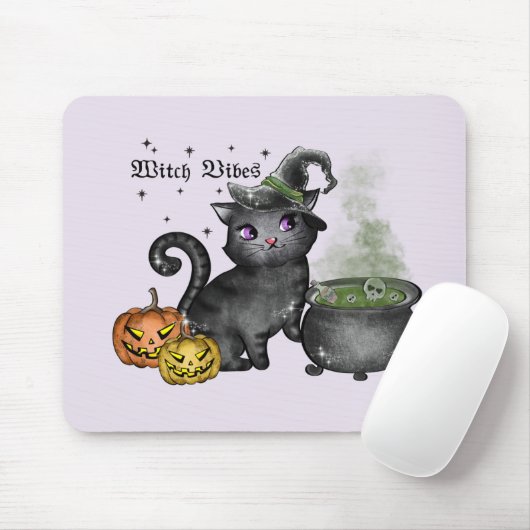 Tapis De Souris Chat noir sorcière | Vibes sorcières (Avec souris)