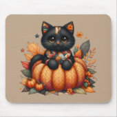 Tapis De Souris Chat noir sur Citrouille avec Motif de courtepoint (Devant)
