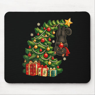Tapis De Souris Chat noir suspendu à l'arbre de Noël animal de com