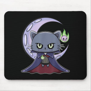 Tapis De Souris Chat noir vampire Dracula et feu magique pour