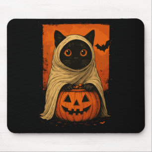 Tapis De Souris Chat noir vintage drôle d'Halloween Citrouille Épo