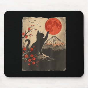Tapis De Souris Chat Noir Vintage Rétro Japon Art Thème Japonais G
