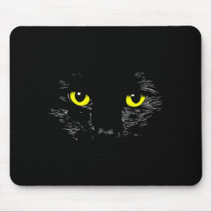 Tapis De Souris Chat Noir Yeux Jaunes Visage De Chaton Halloween
