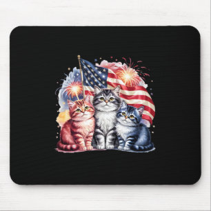 Tapis De Souris Chat Patriote Amérique Chats Drapeau Usa Feux D'ar
