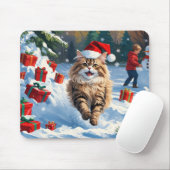 Tapis De Souris Chat persan assis dans la neige avec Casquette de  (Avec souris)