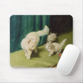 Tapis De Souris Chat persan blanc avec deux chatons (Avec souris)