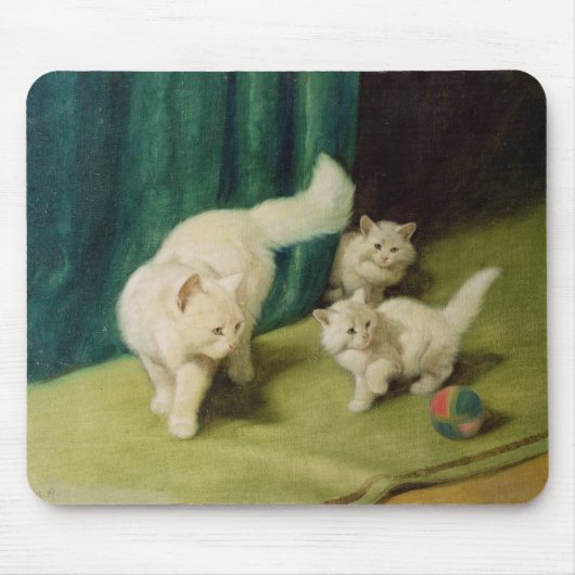 Tapis De Souris Chat persan blanc avec deux chatons (Devant)