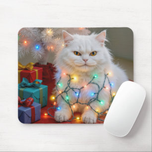 Tapis De Souris Chat Persan de Noël empêtré dans les lumières de N