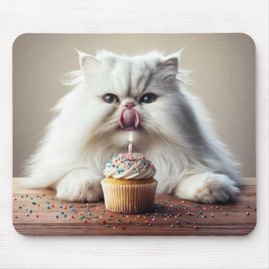 Tapis De Souris Chat Perse Avec Cupcake Anniversaire (Devant)