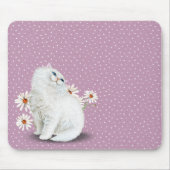 Tapis De Souris chat perse blanc sur le motif point pin (Devant)