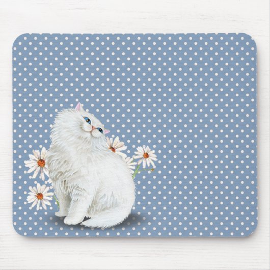 Tapis De Souris chat perse blanc sur le motif point pin (Devant)