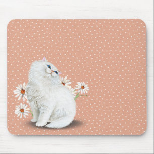 Tapis De Souris chat perse blanc sur le point de pin motif Souris
