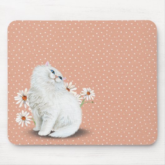 Tapis De Souris chat perse blanc sur le point de pin motif Souris (Devant)