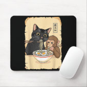 Tapis De Souris Chat Ramen Singe Chemise Drôle Chat Singe Mangeant (Avec souris)