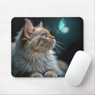 Tapis De Souris Chat regardant un néon papillon