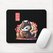 Tapis De Souris Chat rétro Kawaii Samurai avec cerisier en fleurs (Avec souris)