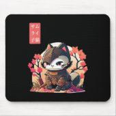 Tapis De Souris Chat rétro Kawaii Samurai avec cerisier en fleurs (Devant)