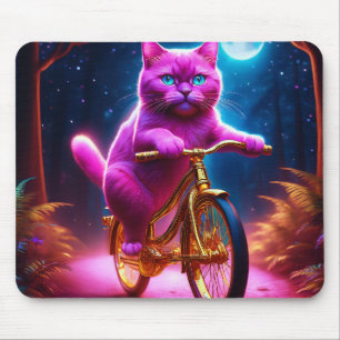 Tapis De Souris Chat Rose Sur Vélo D'Or