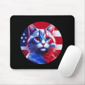 Tapis De Souris Chat Rouge Blanc & Bleu avec fond de drapeau améri (Avec souris)