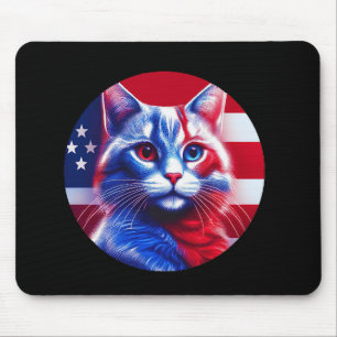 Tapis De Souris Chat Rouge Blanc & Bleu avec fond de drapeau améri