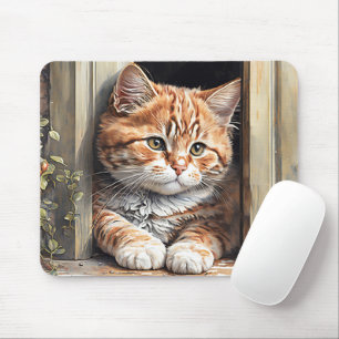 Tapis De Souris Chat roux à l'aquarelle 
