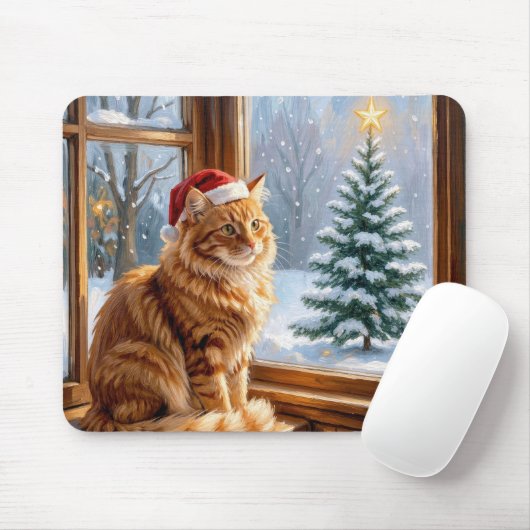 Tapis De Souris Chat roux de Noël (Avec souris)
