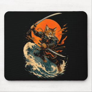 Tapis De Souris Chat Samouraï Japonais Vintage Ukiyo-e Chat Anime
