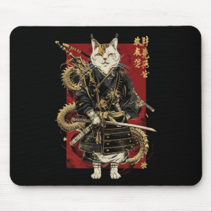 Tapis De Souris Chat Samurai Avec Dragon Kanji