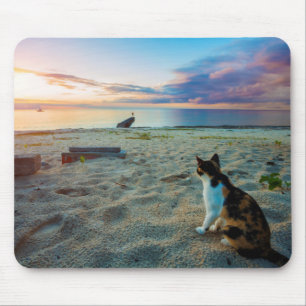 Tapis De Souris Chat se reposant sur une plage
