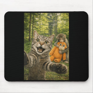 Tapis De Souris Chat selfie avec bébé singe photo drôle animal