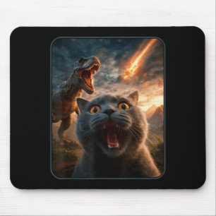Tapis De Souris Chat selfie avec T-rex dinosaure drôle chat T Rex