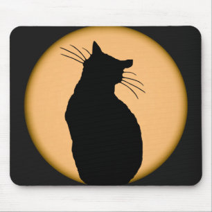 Tapis De Souris Chat silhouetté contre la lune Mousepad