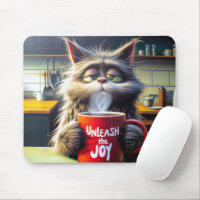 Chat Sleepy Avec Mug De Café Rouge Drôle