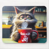 Tapis De Souris Chat Sleepy Avec Mug De Café Rouge Drôle (Devant)