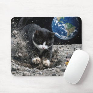 Tapis De Souris Chat Smoking Digging un cratère de Lune avec Souri